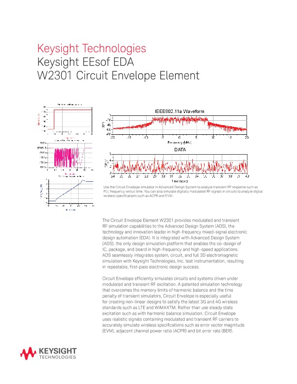 EEsof EDA W2301 Circuit Envelope Element PDF Asset Page Keysight